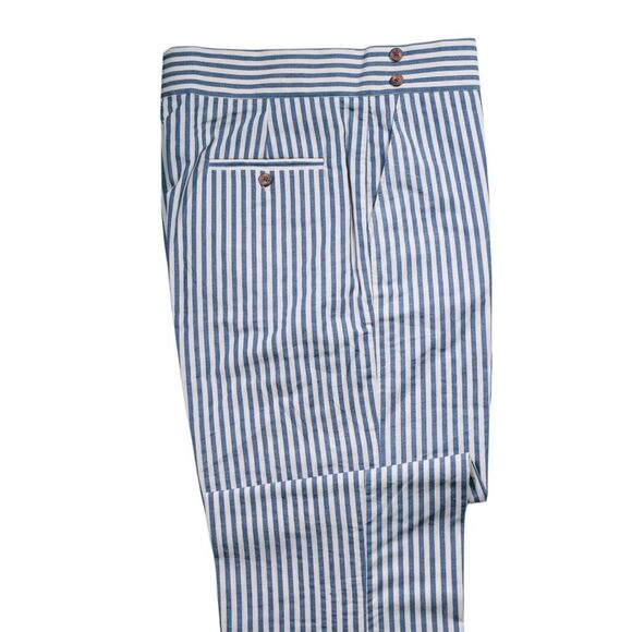 Mens 34 Gurkha Pants Blue White Striped Cotton Flat Front Straight Fit Trousers - Picture 7 of 8